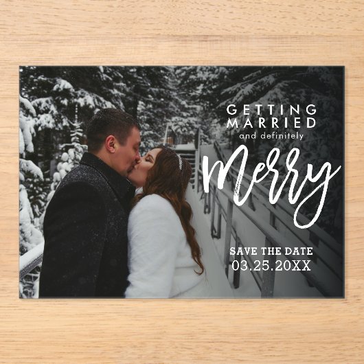 Invitations En Acrylique Sûrement Joyeux Mariage D'Hiver Enregistrer La Dat (Recto)