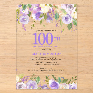 Invitations En Acrylique SURPRISE ACRYLIQUE TRANSPARENT Fleurs Violettes 10