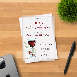 Invitations En Acrylique Surprise Anniversaire 80 Ans Vin Rouge Rustique Ca