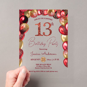 Invitations En Acrylique Surprise Fête d'anniversaire 13 ans Paillettes Or