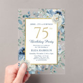 Invitations En Acrylique Surprise Floral Bleu Poussiéreux 75e Anniversaire (In situ (ordinateur de poche))