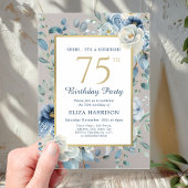 Invitations En Acrylique Surprise Floral Bleu Poussiéreux 75e Anniversaire