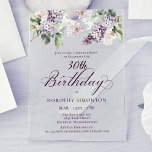 Invitations En Acrylique SURPRISE PARTY 30e anniversaire Purple Lilac Flora<br><div class="desc">Des lilas mauve à l'aquarelle douce créent une jolie invitation à la fête d'anniversaire surprise du printemps. La typographie ajoute une esthétique élégante. Il fait partie de la collection Purple Spring Lilac Flower. Il vous permet de choisir un thème puis de créer facilement une suite d'invitation unique, des panneaux d'accueil...</div>