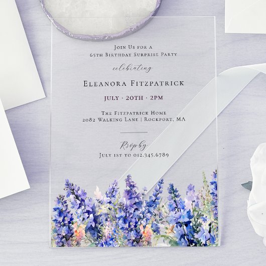 Invitations En Acrylique SURPRISE PARTY 65e anniversaire Juillet Fleur de n