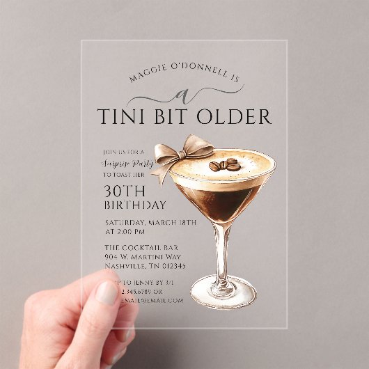 Invitations En Acrylique SURPRISE PARTY A Tini Bit Ancien Martini 30e (In situ (ordinateur de poche))