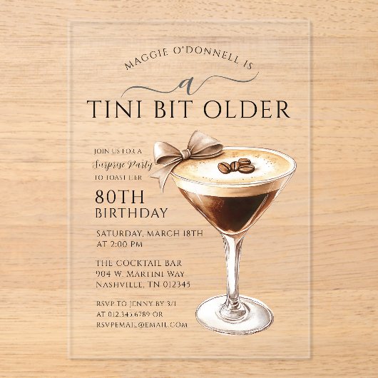 Invitations En Acrylique SURPRISE PARTY A Tini Bit Ancien Martini 80e (Recto)