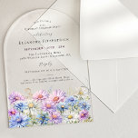 Invitations En Acrylique SURPRISE PARTY ARCH 21 September Birth Flower<br><div class="desc">Elegant watercolor asters create a floral border at the bottom of this arch-shaped acrylic surprise party birthday invitation. The soft pastel purple,  pink blue and white flowers are the September birthday month flower making this the perfect theme for your September birthday.</div>