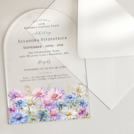 Invitations En Acrylique SURPRISE PARTY ARCH 50 September Birth Flower