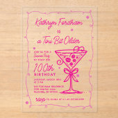 Invitations En Acrylique SURPRISE PARTY Pink Doodle Martini 100e anniversai (Recto)