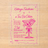 Invitations En Acrylique SURPRISE PARTY Pink Doodle Martini 21e anniversair (Recto)