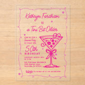 Invitations En Acrylique SURPRISE PARTY Pink Doodle Martini 50e anniversair (Recto)