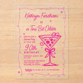 Invitations En Acrylique SURPRISE PARTY Pink Doodle Martini 90e anniversair (Recto)
