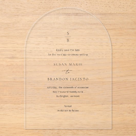 Invitations En Acrylique Susan Elegant Mariage moderne Enregistrer la date (Recto)