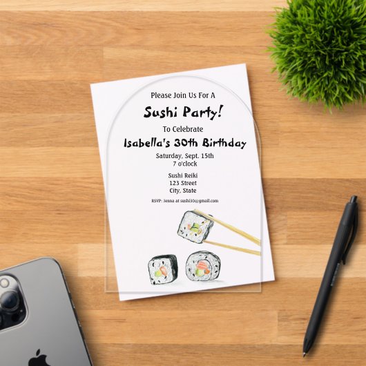 Invitations En Acrylique Sushi Rolls Avec Chopstick Party (Insitu (Carte d'invitation))