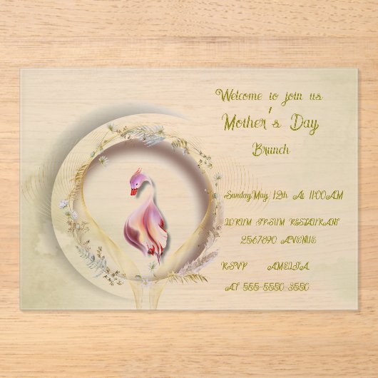 Invitations En Acrylique Swan chic parti MÈRE (Recto)