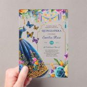 Invitations En Acrylique Sweet15 Mis Quince Fiesta Papillons bleu vert (In situ (ordinateur de poche))