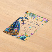 Invitations En Acrylique Sweet15 Mis Quince Fiesta Papillons bleu vert (Poser)