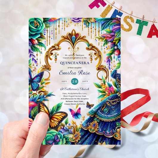 Invitations En Acrylique Sweet15 Papillons d'anniversaire Fiesta Quince en