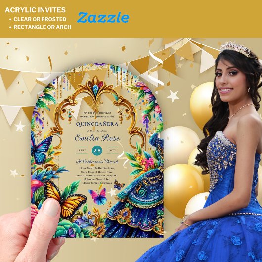 Invitations En Acrylique Sweet15 Papillons d'anniversaire Fiesta Quince en