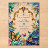 Invitations En Acrylique Sweet15 Papillons d'anniversaire Fiesta Quince en  (Recto)