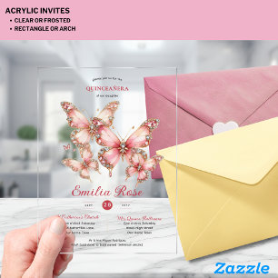 Invitations En Acrylique Sweet15 Papillons QUINCEANERA Blush Pink Diamond