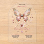 Invitations En Acrylique Sweet15 Papillons QUINCEANERA Blush Pink Diamond (Recto)