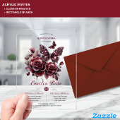 Invitations En Acrylique Sweet15 Papillons QUINCEANERA Diamant Bourgogne