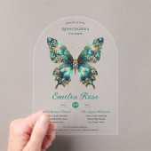 Invitations En Acrylique Sweet15 Papillons QUINCEANERA Diamant Or Turquoise (In situ (ordinateur de poche))