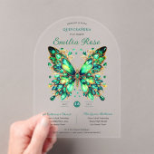 Invitations En Acrylique Sweet15 Papillons QUINCEANERA Emerald Green Gold (In situ (ordinateur de poche))