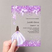 Invitations En Acrylique Sweet 16 ballerine violet robe papillons clair (In situ (ordinateur de poche))