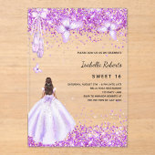 Invitations En Acrylique Sweet 16 ballerine violet robe papillons clair (Recto)