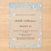 Invitations En Acrylique Sweet 16 blue glitter winter party frosted (Recto)