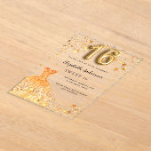 Invitations En Acrylique Sweet 16 étoiles robe or clair (Poser)