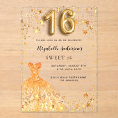Invitations En Acrylique Sweet 16 étoiles robe or clair (Recto)