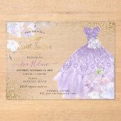 Invitations En Acrylique Sweet 16 Glitters Gown Dusty Purple Lilac Gold (Recto)
