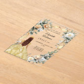 Invitations En Acrylique Sweet 16 robe or fleurons jaune clair (Poser)