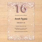 Invitations En Acrylique Sweet 16 rose or clair fête (Recto)