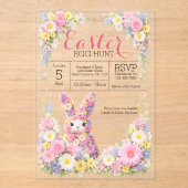 Invitations En Acrylique Sweet Flower Bunny Rabbit Easter Egg Hunt Lunch (Recto)