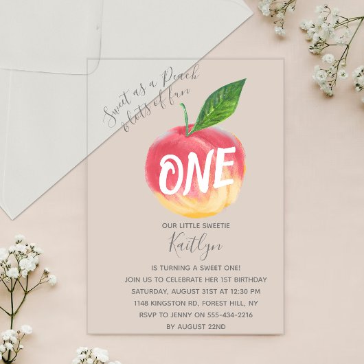 Invitations En Acrylique Sweet Little Peach 1er anniversaire
