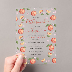 Invitations En Acrylique Sweet Little Peach Anniversaire de enfant Party