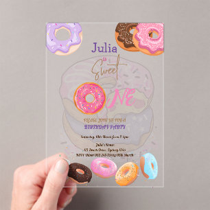 Invitations En Acrylique Sweet One Donut anniversaire rose