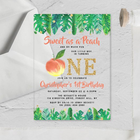 Invitations En Acrylique Sweet Peach Boys 1er anniversaire
