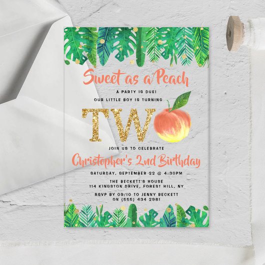 Invitations En Acrylique Sweet Peach Boys 2e anniversaire