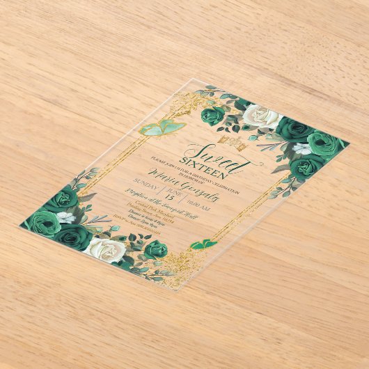Invitations En Acrylique Sweet sixteen Emerald Green & Gold (Poser)