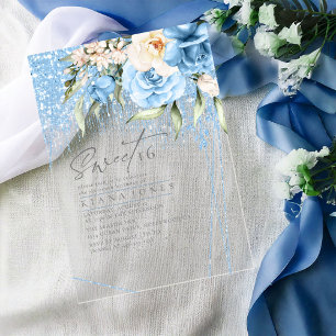 Invitations En Acrylique Sweet sixteen floral étincelants bleu ID912