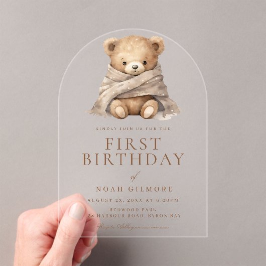 Invitations En Acrylique Sweet Teddy Bear 1er fête d'anniversaire (In situ (ordinateur de poche))