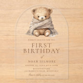 Invitations En Acrylique Sweet Teddy Bear 1er fête d'anniversaire (Recto)