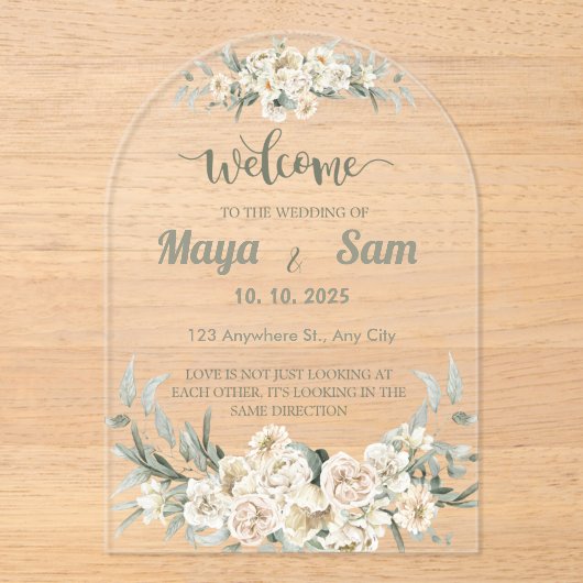 Invitations En Acrylique SYMBOLE Mariage Floral Vert Sage Élégant (Recto)