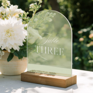 Invitations En Acrylique Table de mariage numéro trois en acrylique vert sa