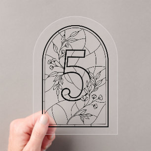 Invitations En Acrylique Table numéro cinq de style vitrail